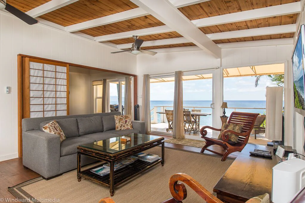 Behind the Shoji screen doors are the living area, kitchen, and third bedroom.