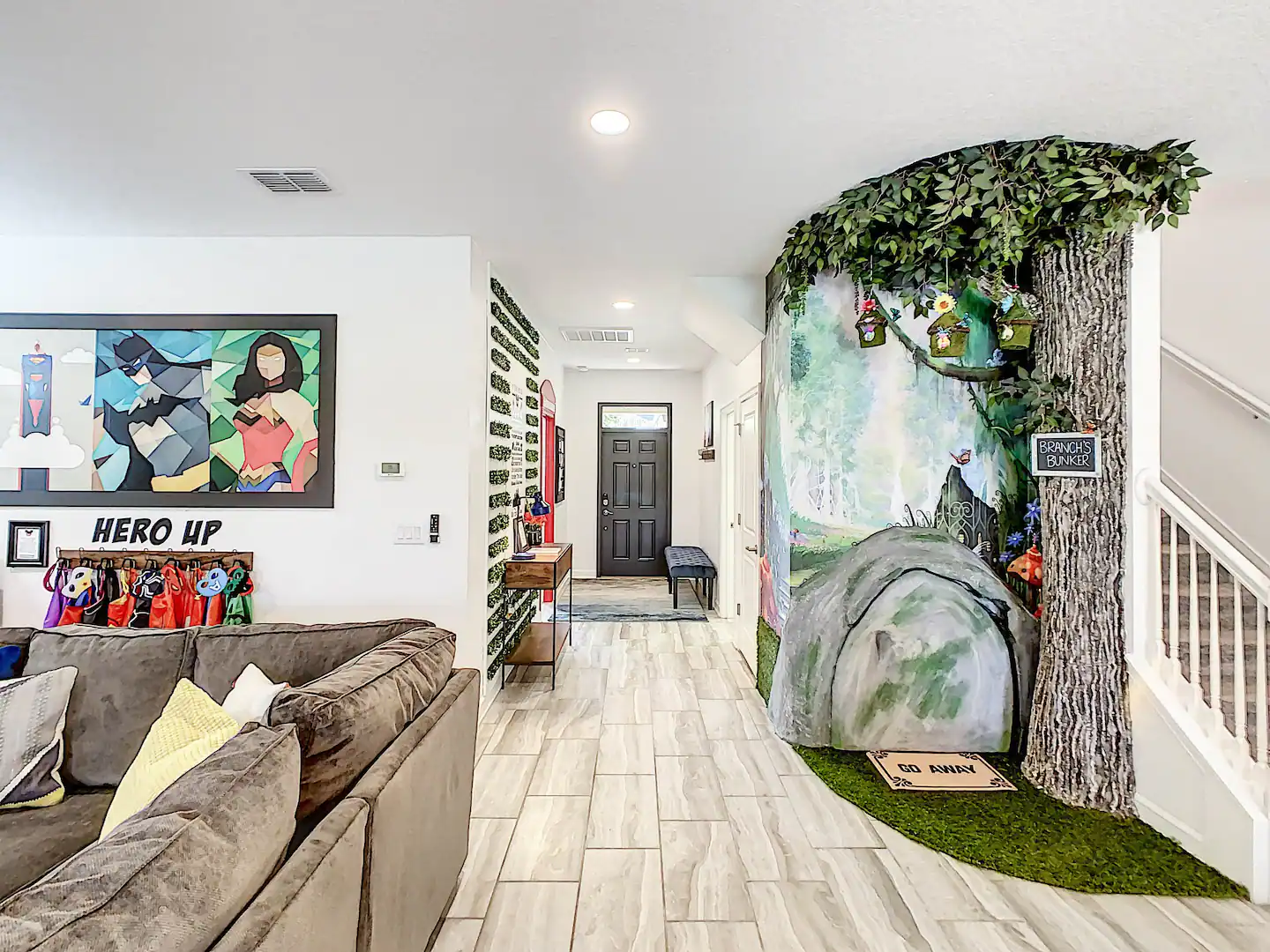 Kids can access Branch's Bunker by opening the boulder door after entering via the main door, through the first floor master, and to the left.
