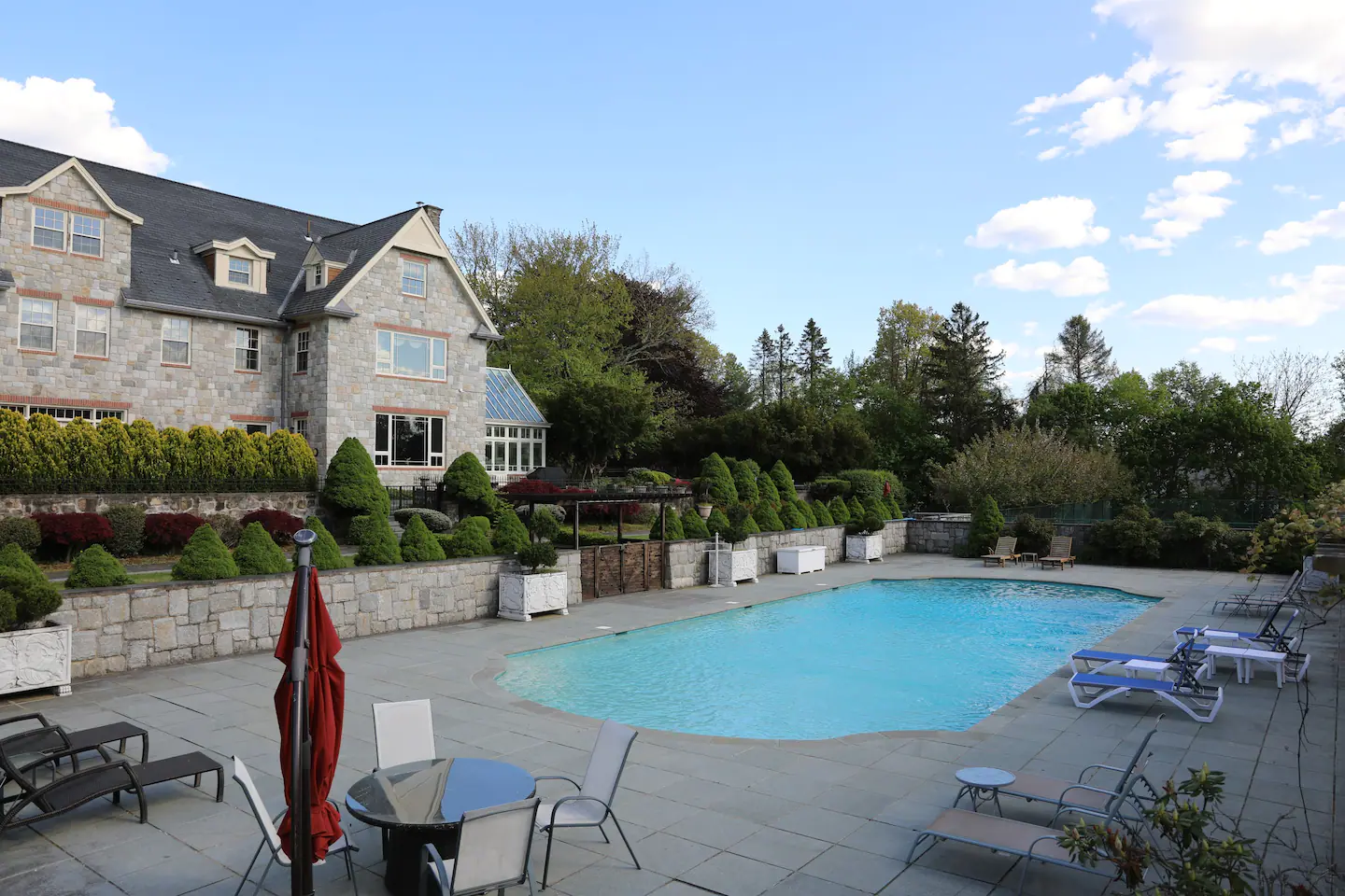 On hot summer days, unwind in our pool or on our lounge chairs.