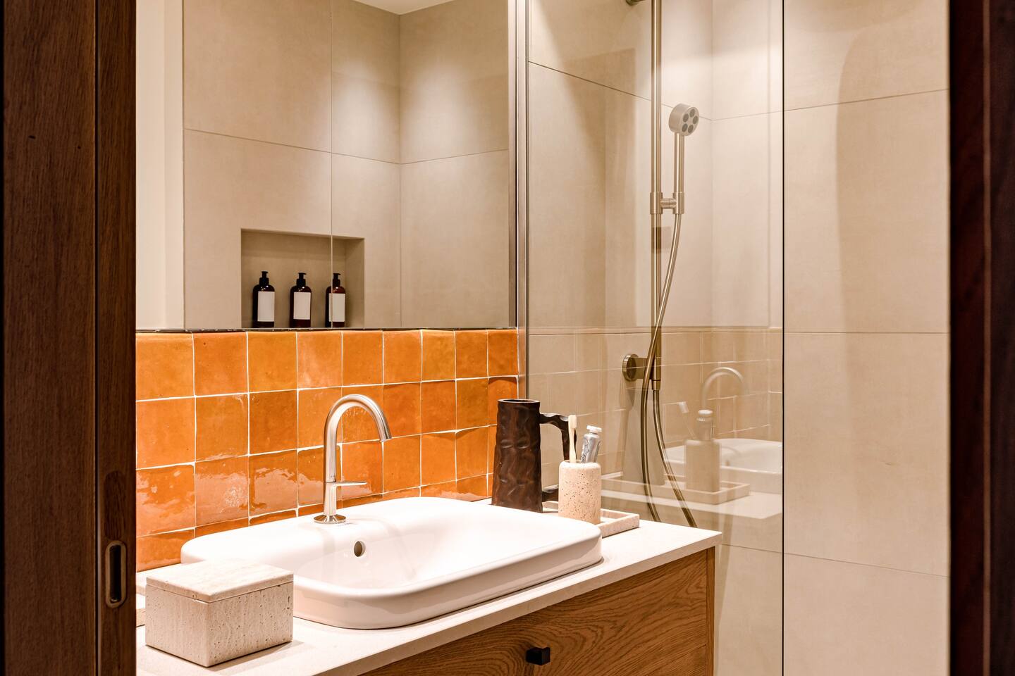 Luxurious spa-like bathroom.