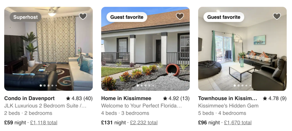 First off, I looked at properties in Kissimmee for four guests.